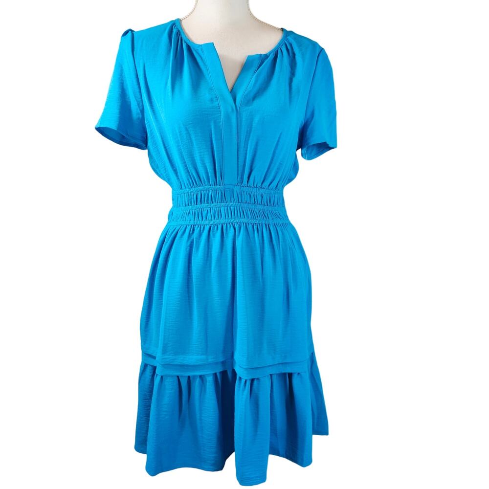 New Tahari Arthur S Levine Dress Blouson Blue small Fit Flare Summer casual